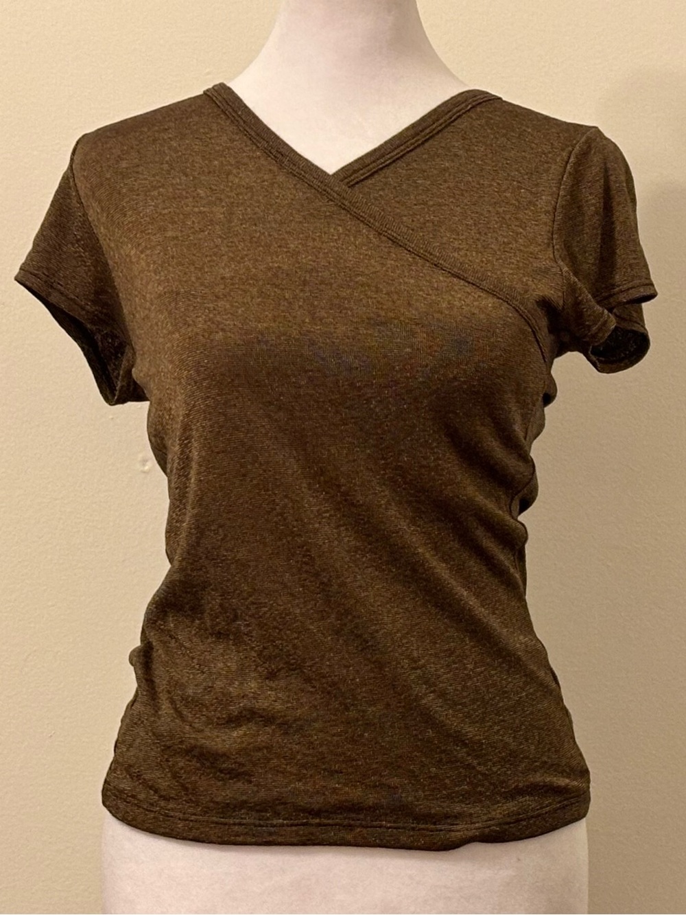 Michael Stars Metallic Brown Bronze Shimmer V-Neck Short Sleeve Top One Size